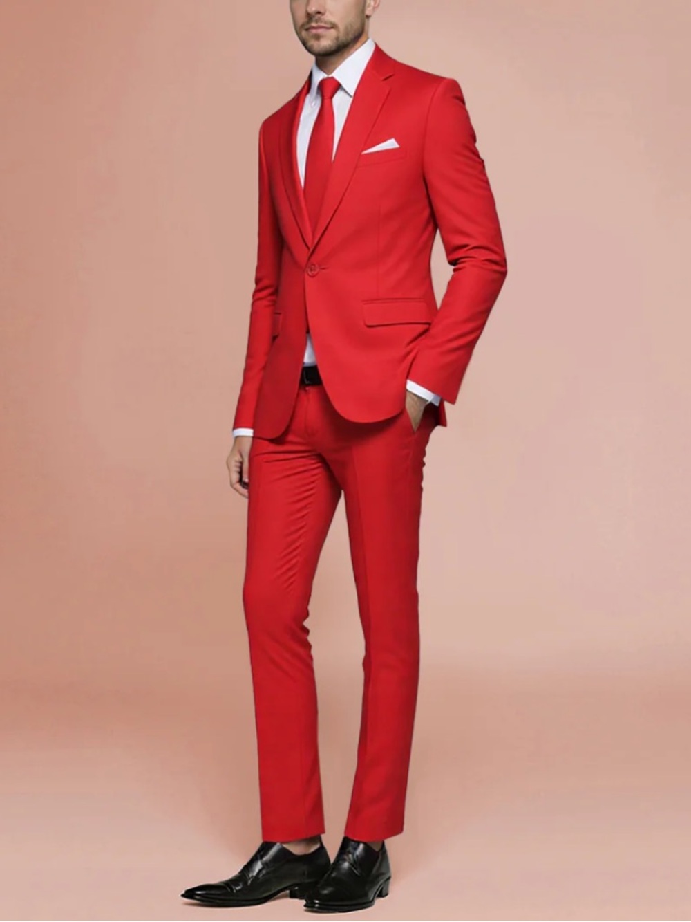 Cloudstyle Men's Red Slim Fit Two-Piece Suit (no tie )